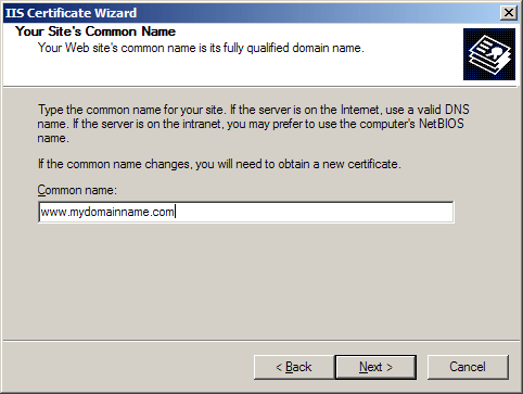 IIS Certificate Wizard - Common Name